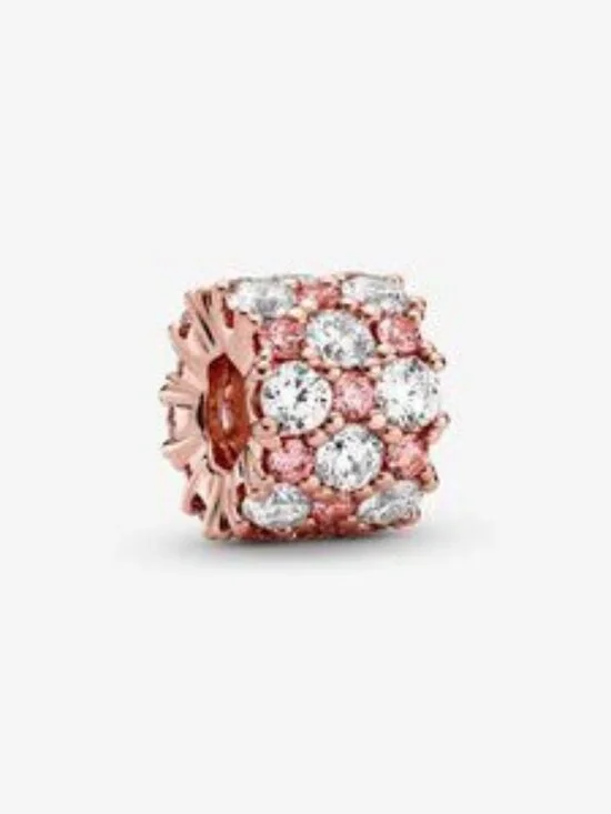 14k Rose gold-plated charm with clear and fancy fairy tale pink cubic zirconia - Picture 1 of 7